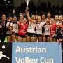 GRAZ,AUSTRIA,23.FEB.19 - VOLLEYBALL - Austrian Volley Cup, Final Four, ladies, final,  ATSC Wildcats Klagenfurt vs ASKOE Linz/Steg. Image shows the players of Klagenfurt with the trophy.
Photo: GEPA pictures/ David Rodriguez Anchuelo