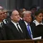 Vice President Kamala Harris, from left, former President Barack Obama, second gentleman Doug Emhoff, President-elect Donald Trump and his wife Melania Trump listen during a state funeral for former President Jimmy Carter at the National Cathedral, Thursday, Jan. 9, 2025, in Washington. (Ricky Carioti/The Washington Post via AP, Pool)