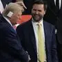 Former President Donald Trump and vice presidential nominee JD Vance greet delegates during the 2024 Republican National Convention at Fiserv Forum in Milwaukee, Wisconsin on Monday, July 16, 2024. The city of Milwaukee is hosting the 2024 Republican Convention which will run from July 15th through July 18th. PUBLICATIONxINxGERxSUIxAUTxHUNxONLY MIL2024071638 DAVIDxBANKS