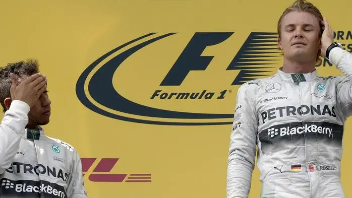 Lewis Hamilton und Nico Rosberg bei der ersten Siegerehrung auf dem Red Bull Ring 2014