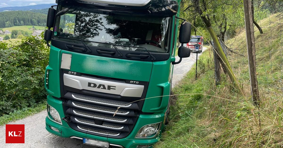 Navi-lotste-Lkw-auf-unbefestigte-Stra-e-dort-blieb-er-h-ngen