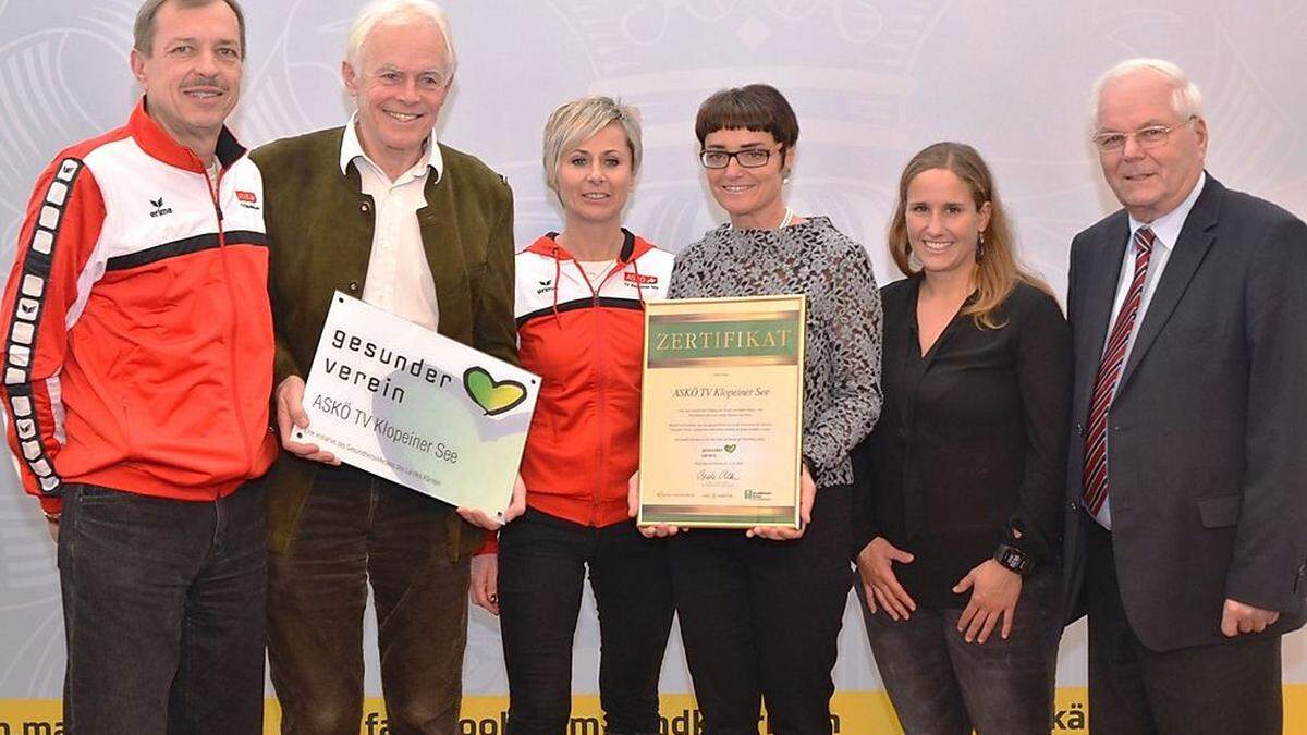 Martin Jegart, Franz Sleik, Claudia Jegart, Beate Prettner, ASVÖ-Vertreterin Eva Britzmann, ASKÖ-Landespräsident Anton Leikam 