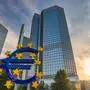 Frankfurt, Germany - July 9, 2017: sunrise city skyline at European Central Bank (ECB) and Euro Sign