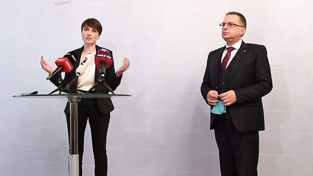 Klubobleute der Regierung: Sigrid Maurer (Grüne) und August Wöginger (ÖVP)