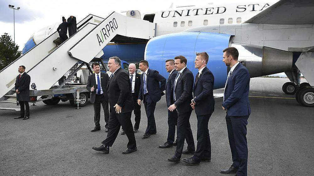 US-Außenminister Mike Pompeo beim Abflug aus Finnland am Dienstagnachmittag. Vor seinem Irak-Trip nahm er am Treffen der Arktis-Gruppe teil.