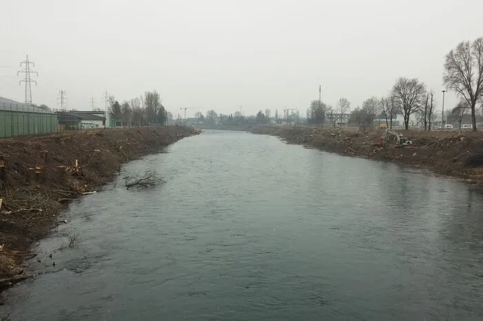 Seit 6. Februar - einen Tag nach der Graz-Wahl - haben die Baumrodungen begonnen. Das Foto zeigt den Blick vom Puchsteg Richtung Süden...
