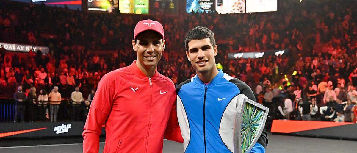 Rafael Nadal (links) und Carlos Alcaraz heuer in Las Vegas
