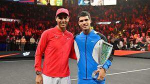 Rafael Nadal (links) und Carlos Alcaraz heuer in Las Vegas