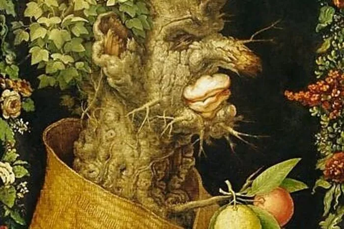 Winter“ (Ausschnitt) von Giuseppe Arcimboldo (1563), Teil einer Jahreszeiten-Serie aus sogenannten Kompositköpfen, hängt mit dem „Sommer“ im Kunsthistorischen Museum in Wien.