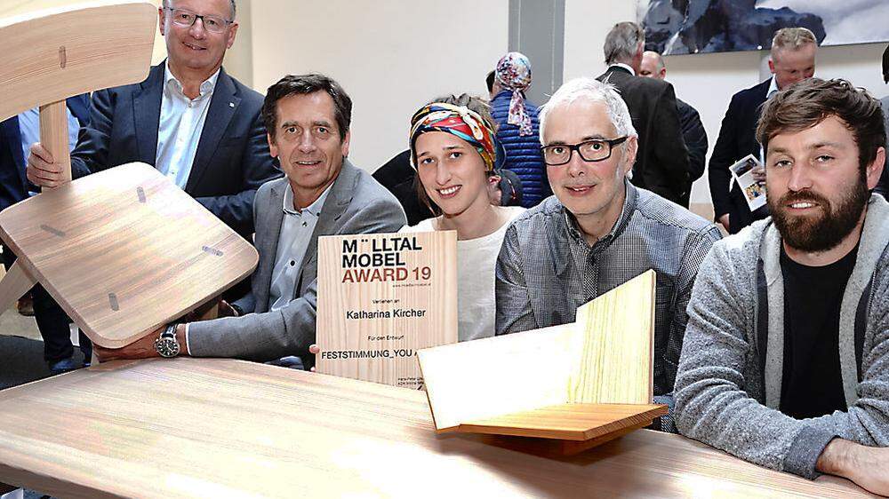 Mitwirkende beim Möbel-Award: Peter Rupitsch, Peter Lindner, Katharina Kircher, Kurt Rindlisbacher und Jürgen Wirnsberger