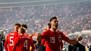 VIENNA,AUSTRIA,21.NOV.23 - SOCCER - OEFB international friendly match, Austria vs Germany. Image shows the rejoicing of Christoph Baumgartner (AUT).
Photo: GEPA pictures/ Edgar Eisner