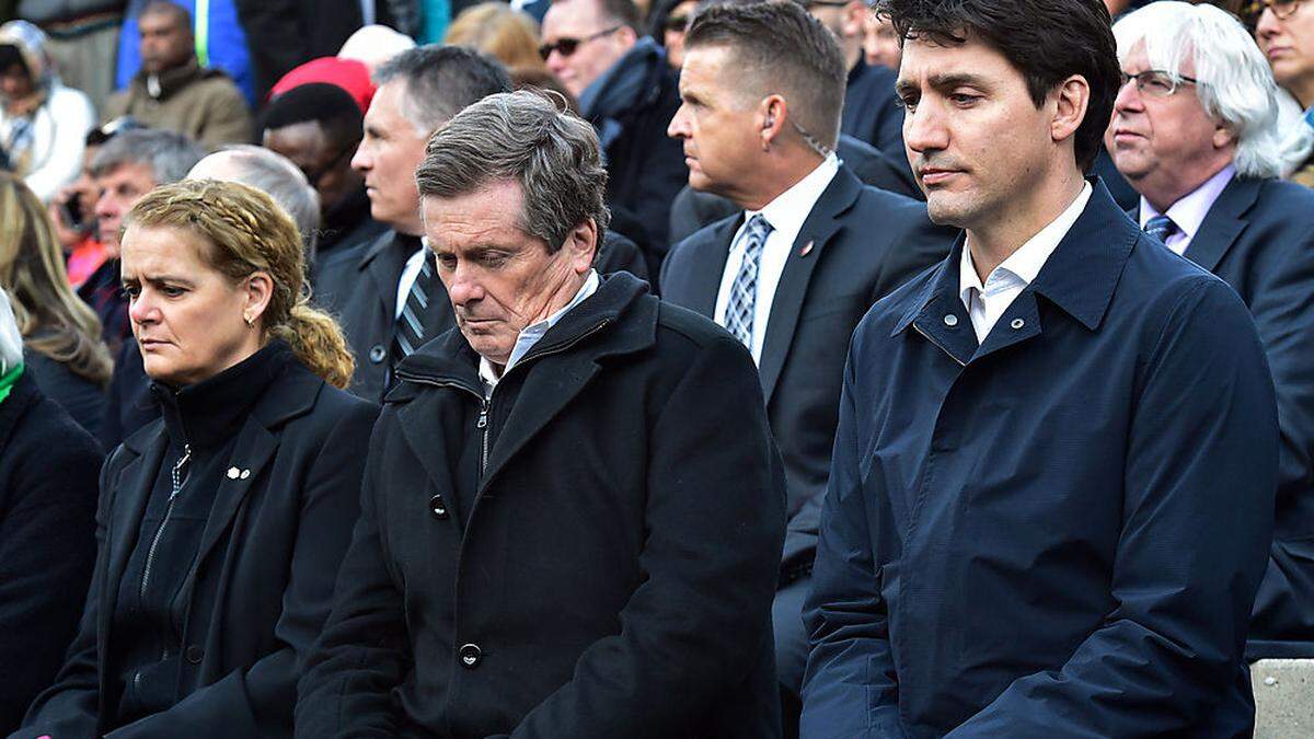 Kanadas Premierminister Justin Trudeau, Torontos Bürgermeister John Tory und die Generalgouverneurin Julie Payette (von rechts nach links)