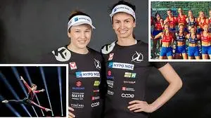 Das Beach-Team Schützenhöfer und Plesiutschnig, die deutsche Turnerin Sarah Voss im Ganzkörperanzug (links), und norwegische Beachhandballerinnen (rechts oben)  