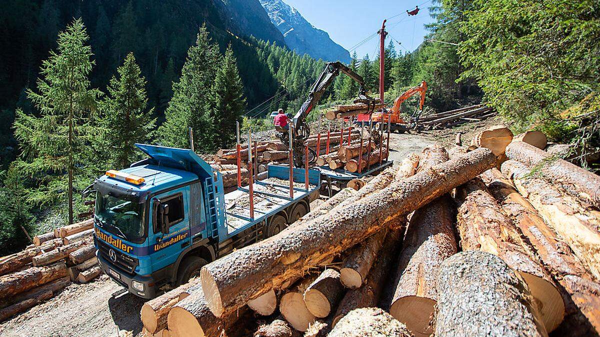 Bereits Sturm Vaia hat im Herbst 2018 für Hunderttausende Festmeter Schadholz in Oberkärnten gesorgt. Hier der Abtransport von Baumstämmen in Großkirchheim