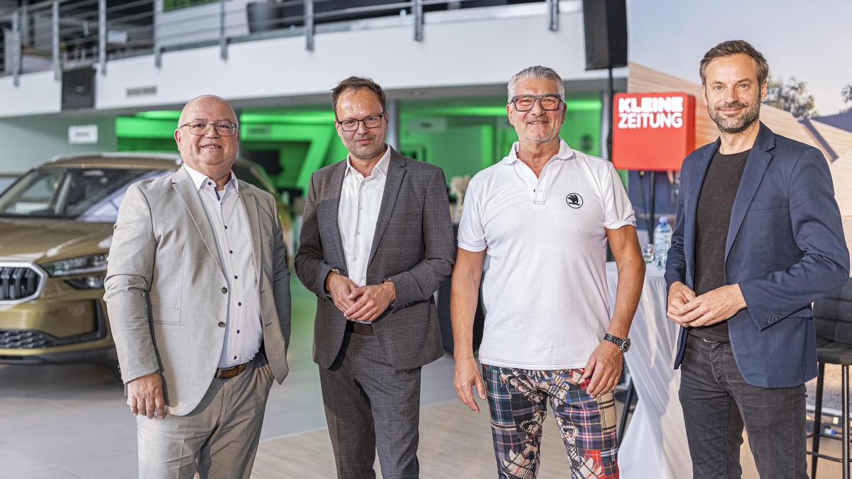 Markus Stifter (Skoda), Eric Kirschner (Joanneum Research), Heinz Gossmann (Autohaus Lindner) und Chefredakteur Wolfgang Fercher (Kleine Zeitung)