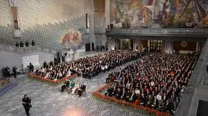 King Harald, Queen Sonja, Crown Princess Mette- Marit and Crown Prince Haakon attend the Nobel Peace Prize ceremony for laureate Nihon Hidankyo the Japan Confederation of A- and H-Bomb Sufferers Organizations on December 10, 2024 at the Nobel Peace Prize Institute in Oslo, Norway. PUBLICATIONxINxGERxSUIxAUTxHUNxONLY OSL20241210234 PAULxTREADWAY