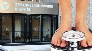 Ein Mann steht auf einer Waage vor der Stellungskommission | 76,5 Kilo wiegen Kärntner im Schnitt bei der Musterung