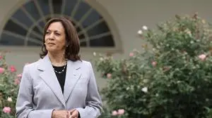 WASHINGTON, DC - SEPTEMBER 22:  U.S. Vice President Kamala Harris listens during a Rose Garden event on gun safety at the White House on September 22, 2023 in Washington, DC. The White House hosted the event to discuss the gun crisis in the nation. (Photo by Alex Wong/Getty Images)