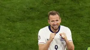 England's Harry Kane celebrates after winning a semifinal match against the Netherlands at the Euro 2024 soccer tournament in Dortmund, Germany, Wednesday, July 10, 2024. (AP Photo/Hassan Ammar)