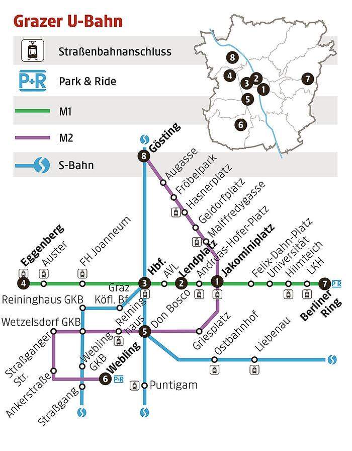 Vision 2030: Der Netzplan der Grazer Mini-Metro.