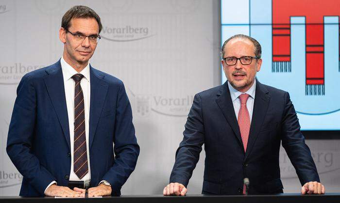 Vorarlbergs Landeshauptmann Wallner und Bundeskanzler Schallenberg bei der Pressekonferenz vergangenen Donnerstag.