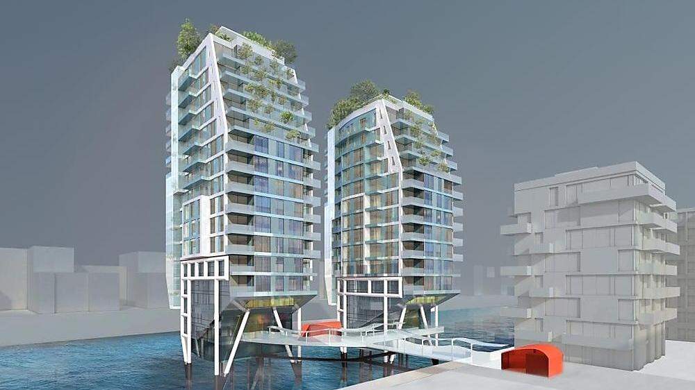 Entwurf für zwei Wasserhäuser im Hamburger Baakenhafen