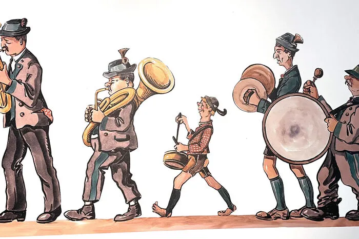 Hans Gielge: Liebe zu Detail und treffsichere Darstellung der Charaktere, Original im Besitz der Familie Laimer, Karikaturen-Sonderaussstellung Kammerhof Museum Bad Aussee