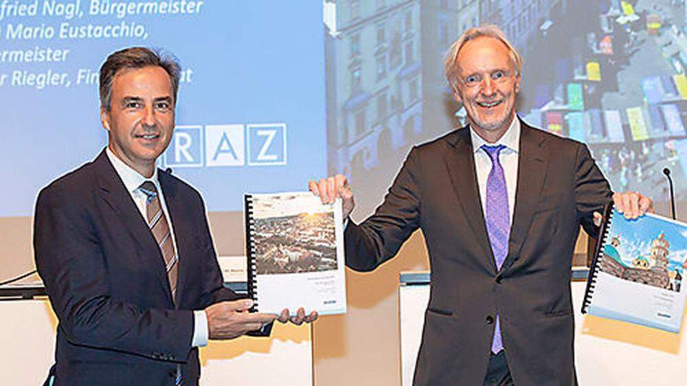 Das Budget 2020 präsentierten Ex-Bürgermeister Siegfried Nagl und sein Finanzstadtrat Günter Riegler gemeinsam
