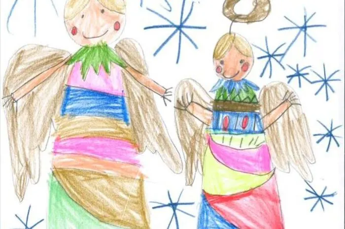 Das Christkind und sein helfendes Engerl hat uns Paulina Prantl gezeichnet, die Ballett, Geige und Backen mag.
