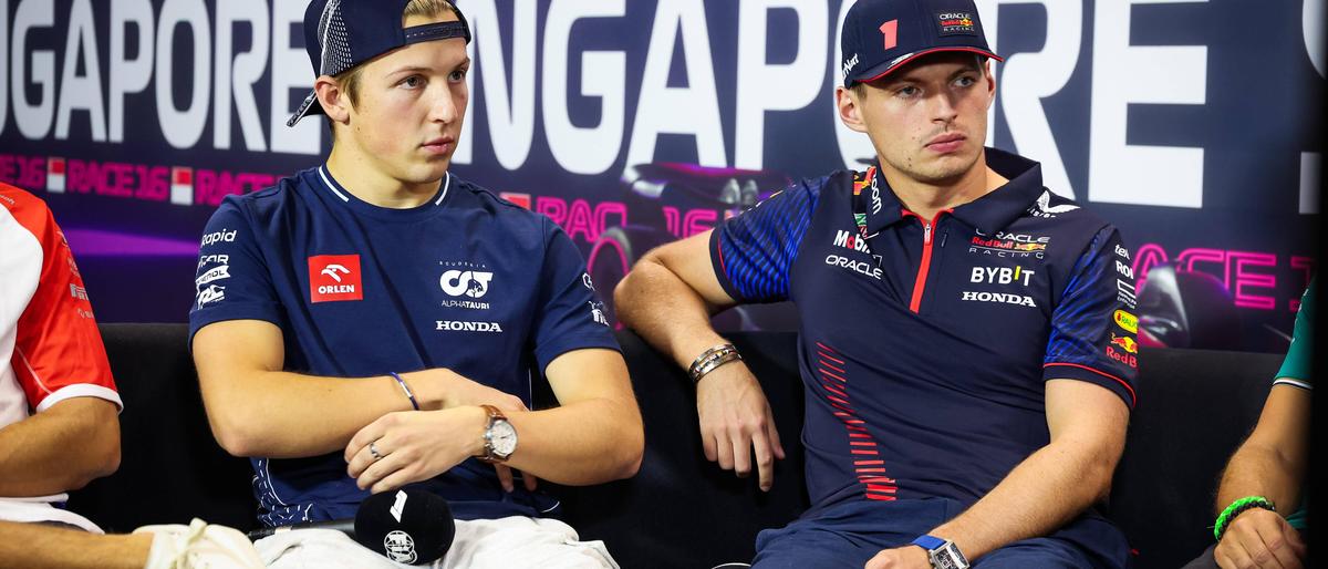 Liam Lawson und Max Verstappen (rechts)