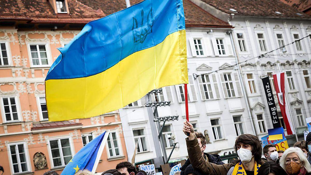 Auch in Graz: Proteste gegen den Krieg, Solidaritätsbekundungen für die Ukraine