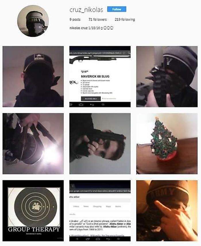 Die beiden Instagram-Accounts des Täters wurden inzwischen vom Netz genommen. Auf den hochgeladenen Bildern posiert er mit Waffen in den Händen und zu Tode gequälten Tieren