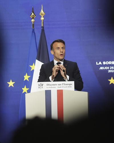 Der französische Präsident Emmanuel Macron bei seiner Rede an der Pariser Universität Sorbonne