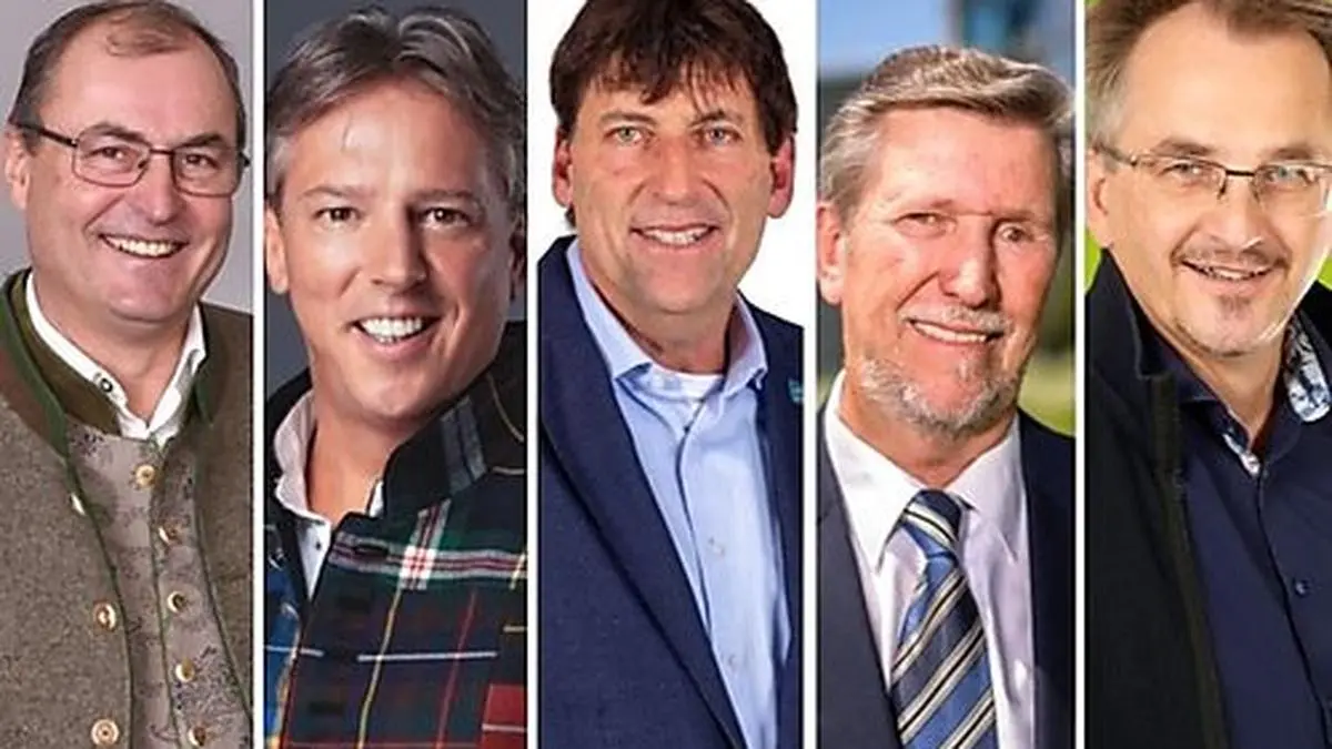 Die Kandidaten im Überblick: (Von links) Georg Kavalar, Alfred Thaler, Arno Blasge, Walter Müller und Robert Hauser