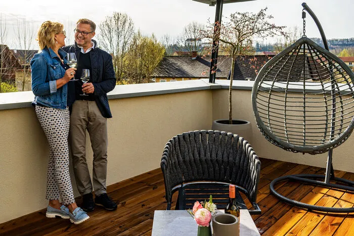 Herrlicher Blick von der Terrasse im Apartment mit zwei Schlafzimmern