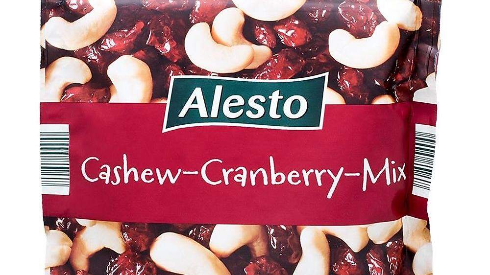 Der betroffene Artikel: &quot;Cashew-Cranberry-Mix, 500g&quot; von Alesto
