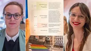 Die Gemeinderätinnen Anna Hopper (ÖVP) und Anna Robosch (SPÖ) streiten, ob das Bemalen des Hauptplatz-Brunnens legitim war oder nicht