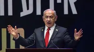 Israeli Prime Minister Benjamin Netanyahu delivers a speech during a signing ceremony for a framework agreement, aiming to speed up development in the Israeli settlement of Maale Adumim, in the occupied-West Bank settlement on September 11, 2025. In August 2025, Israel approved a major settlement project in an area of the occupied West Bank that the international community has warned threatens the viability of a future Palestinian state.  The plans include the building of around 3,400 homes on the ultra-sensitive tract of land, which lies between Jerusalem and the Israeli settlement of Maale Adumim. (Photo by Menahem KAHANA / AFP)