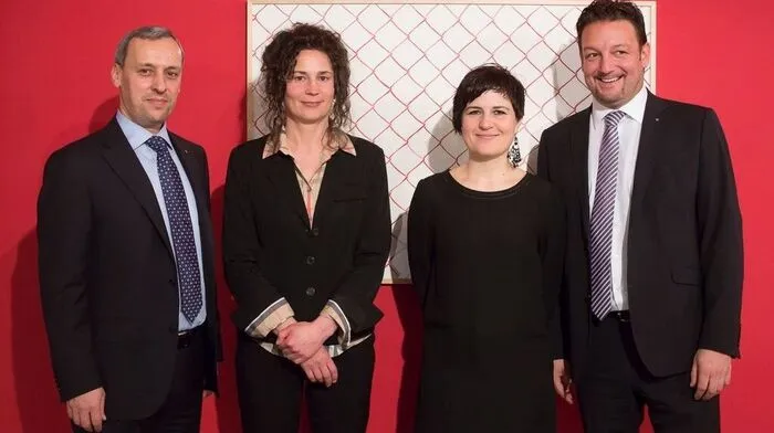 Karl Brunner, Künstlerin Gabriela Oberkofler, Silvia Höller und Manfred Miglar