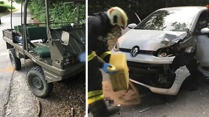 Verwickelt waren ein Haflinger und ein Kleinwagen