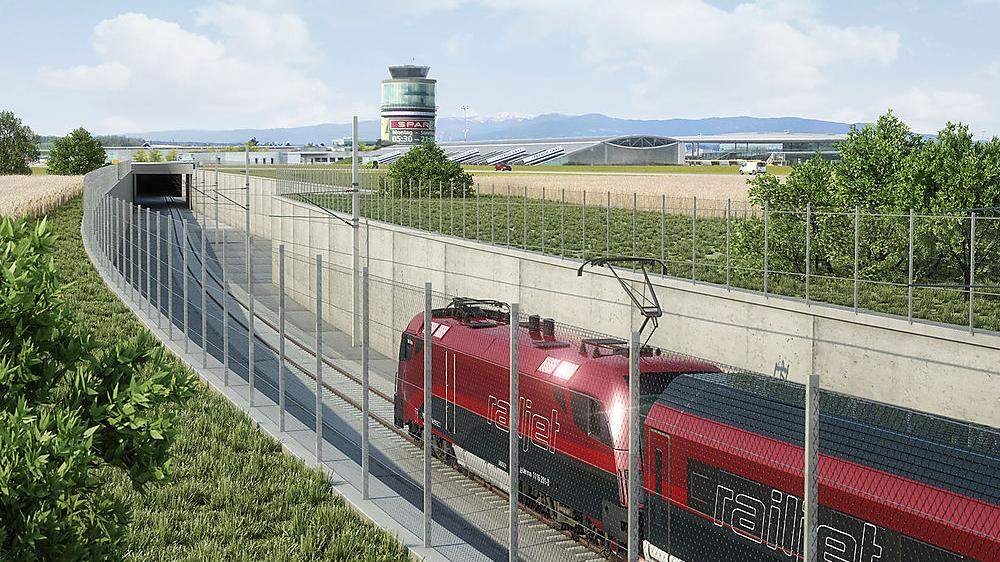 Beim Flughafen Graz fahren Züge der Koralmbahn künftig unterirdisch