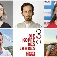 Sind in der Kategorie Newcomer nominiert: Jana Scherr, Markus Schmidt, Sandra Pink, Nico Tausch und Johannes Pichler (im Uhrzeigersinn)