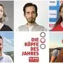 Sind in der Kategorie Newcomer nominiert: Jana Scherr, Markus Schmidt, Sandra Pink, Nico Tausch und Johannes Pichler (im Uhrzeigersinn)