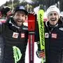 ALTA BADIA,ITALY,21.DEC.25 - ALPINE SKIING - FIS World Cup, giant slalom, men. Image shows the rejoicing of Marco Schwarz (AUT) and Stefan Brennsteiner (AUT).
Photo: GEPA pictures/ Harald Steiner
