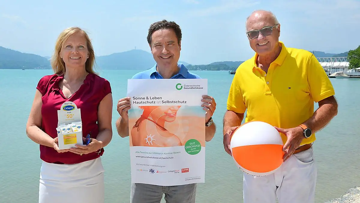 Jutta Polligger-Juvan, Vizepräsidentin der Kärntner Apothekerkammer, Georg Steiner,Landesstellen-Auschussvorsitzender der ÖGK Kärnten sowie Max Wutte, Fachgruppenobmann der Dermatologie 