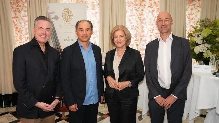 Orchestervorstand Daniel Froschauer, Dirigent Tugan Sokhiev, ORF-Generaldirektorin Ingrid Tuhrnher und Orchester-GF Michael Bladerer (v. l.)
