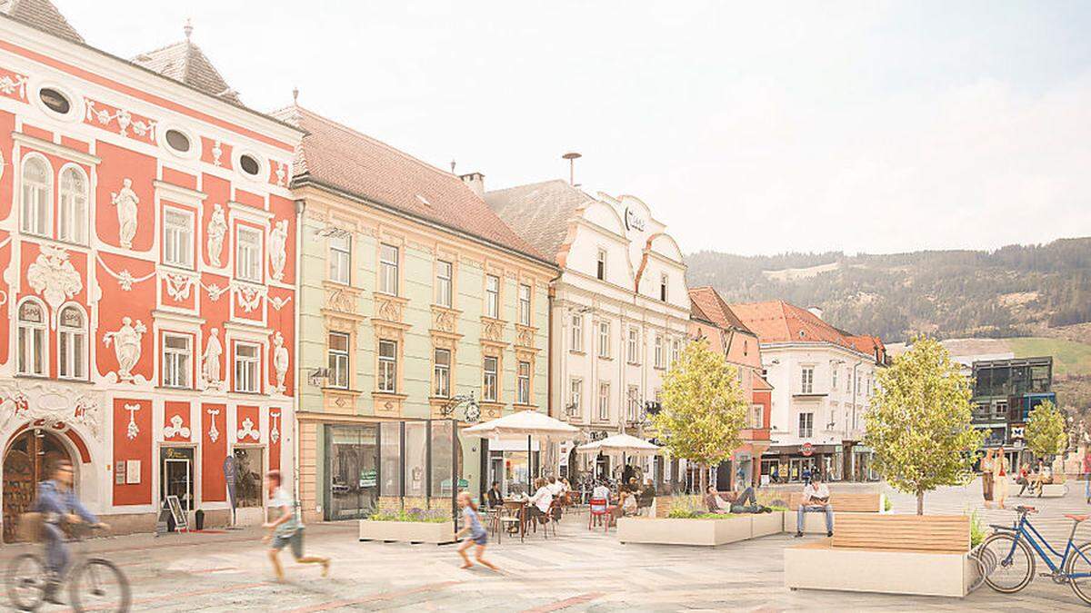 So soll die mobile Begrünung am Leobener Hauptplatz aussehen