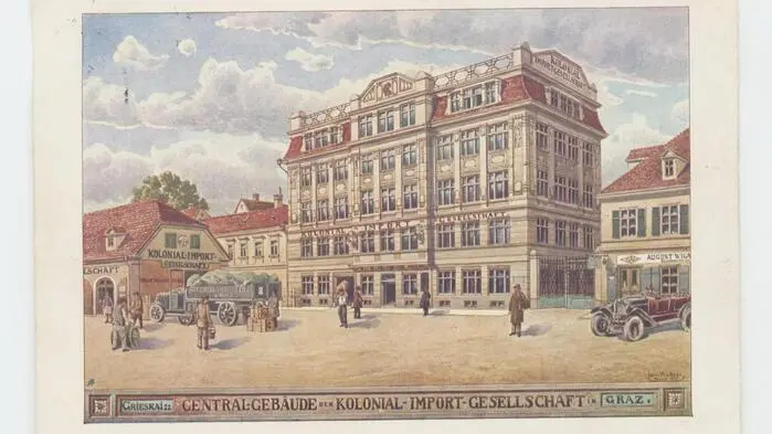 Historisch: Das Zentral-Gebäude der Kolonialimportgesellschaft am heutigen Nikolaiplatz