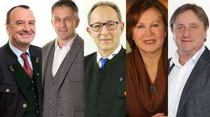 Die Spitzenkandidaten in Ehrenhausen: Martin Wratschko (ÖVP), Franz Lappi (SPÖ), Bernard Haschek (FPÖ), Brigitte Rupp (Grüne), Erich Scharmann (Bürgerliste)