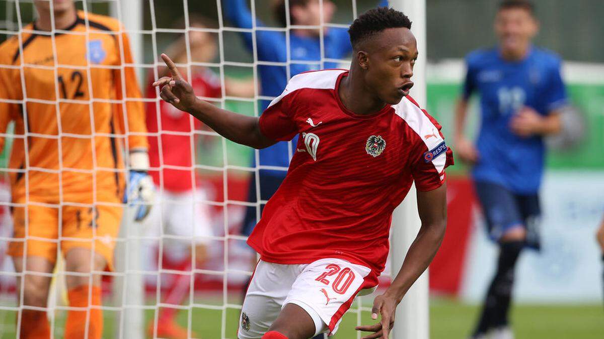 Tor! Michael John Lema netzte im ersten EM-Quali-Spiel der österreichischen U19-Nationalelf gegen Kosovo ein